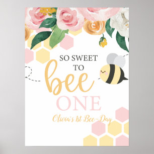 Bumblebee zum 1. Geburtstag pink floral Poster