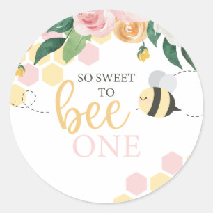 Bumblebee zum 1. Geburtstag pink floral Runder Aufkleber
