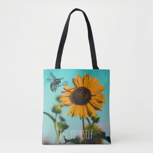 Bumblebetenspieler mit Sonnenblume und Text Tasche (Vorderseite)