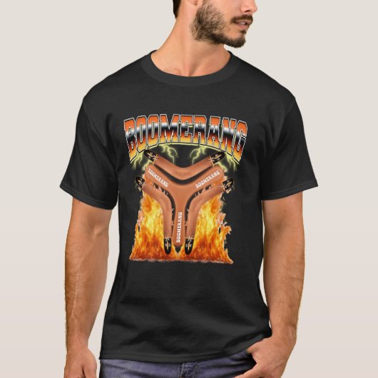 Bumerang werfen 90er Flammen T-Shirt (Vorderseite)