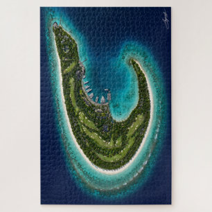 Bumerangförmige Insel mit Marina-Satellitenansicht Puzzle