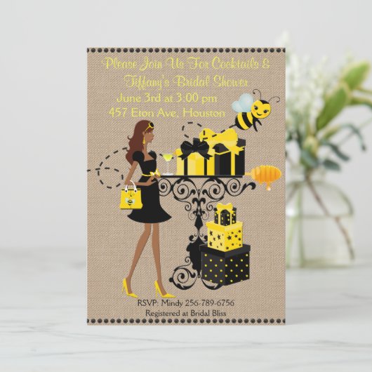 Bummel Bienencocktail Behalte Calm Brautparty Einl Einladung (Stehend Vorderseite)