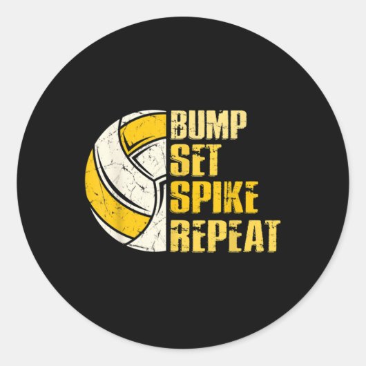 Bump Set Spike Wiederholen Volleyball Spaß Runder Aufkleber (Vorderseite)
