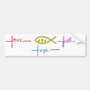 Bumper Sticker Love, Hope, Faith and Ichthys Autoaufkleber