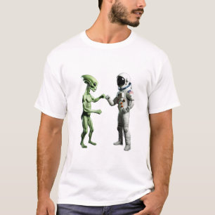 Bumping Fists Astronaut Alien Sci-Fi T - Shirt