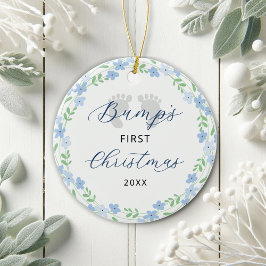 Bump's First Christmas Footprints Blue Holiday Keramik Ornament