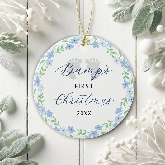 Bump's First Christmas Footprints Blue Holiday Keramik Ornament
