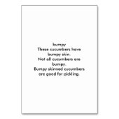 Bumpy Cucumbers, adjektive Lesekarten Tischnummer (Rückseite)