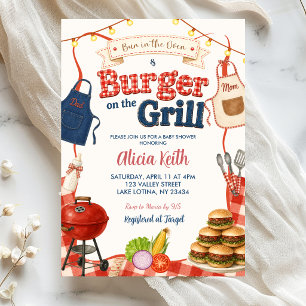 Bun & Burgers Gingham BBQ Coed Babyparty Einladung