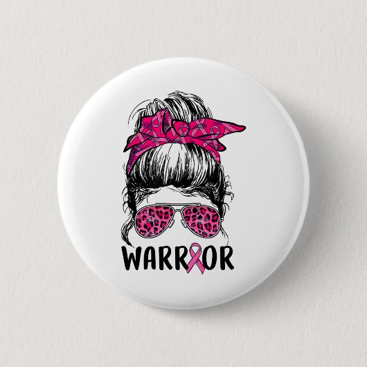 Bun Gles tragen rosa Krieger Brustkrebs Bewusstsei Button (Vorderseite)
