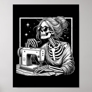 Bun Hair Skeleton Sewer Quilter Halloween Sew Wome Poster