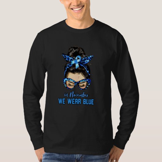 Bun Hair White Girl In November We Wear Blue Diabe T-Shirt (Vorderseite)