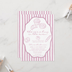 Bun im Ofen blassrosa Nadelstreifen Baby Shower Einladung