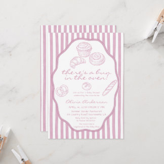 Bun im Ofen blassrosa Nadelstreifen Baby Shower Einladung