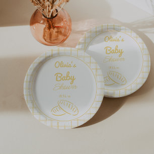 Bun im Ofen Handgezeichnete neutrale Babyparty Pappteller