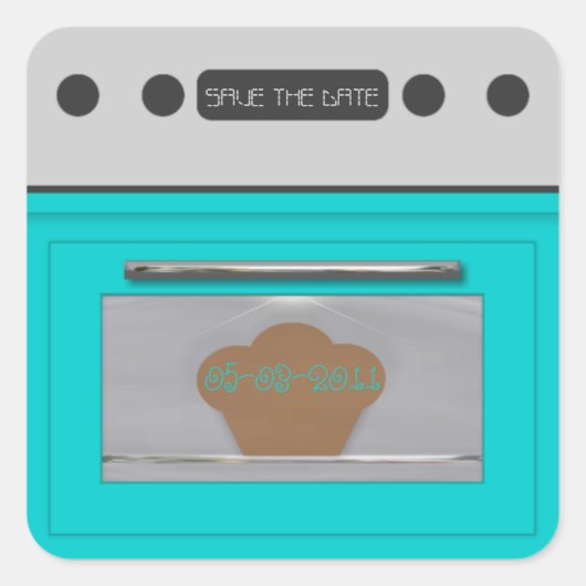 Bun im Ofen; Save the Date Aufkleber-aqua Quadratischer Aufkleber (Vorderseite)