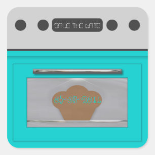 Bun im Ofen; Save the Date Aufkleber-aqua Quadratischer Aufkleber