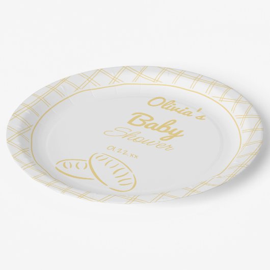 Bun in der Hand gezogen neutrale Babydusche Pappteller (Schrägansicht)