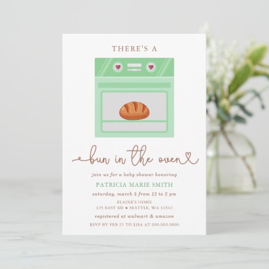 Bun in der neutralen Baby-Dusche des Ofens Geschle Einladung (Stehend Vorderseite)