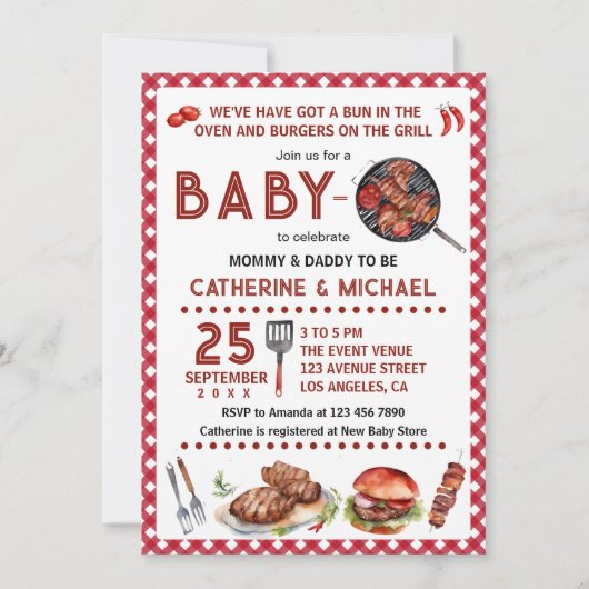 Bun in der Oven Baby-Q Barbecue Babydusche Einladung (Vorderseite)