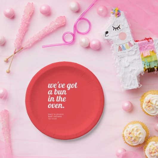 Bun in der Oven modernen Minimal Red Baby Dusche Pappteller (Party)