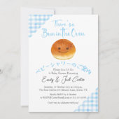 Bun in Oven Baby Shower Brot Blue Gingham Einladung (Vorderseite)