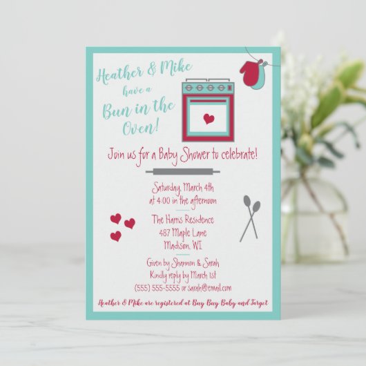 Bun in Oven Baby Shower Einladung (Stehend Vorderseite)