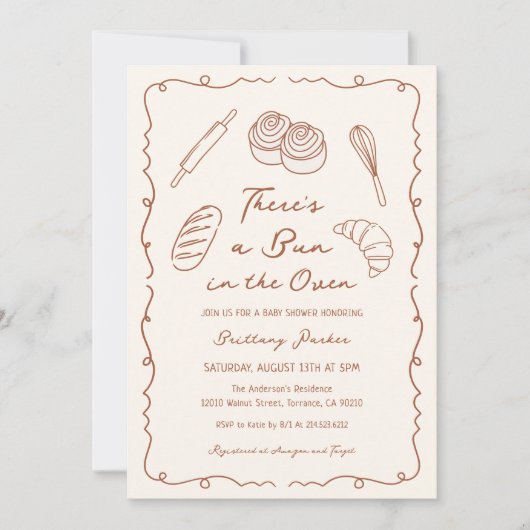 Bun in Oven Bäckerei Brot Baby Dusche Einladung (Vorderseite)