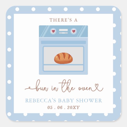 Bun in Oven Blue Baby Babydusche Quadratischer Aufkleber (Vorderseite)