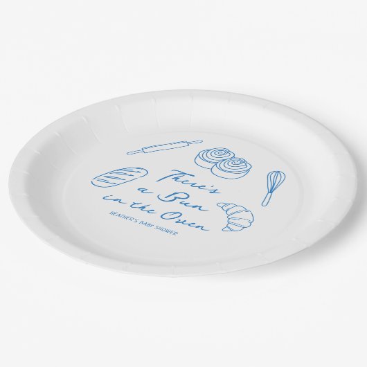 Bun in Oven Bread Boy Baby Shower Pappteller (Schrägansicht)