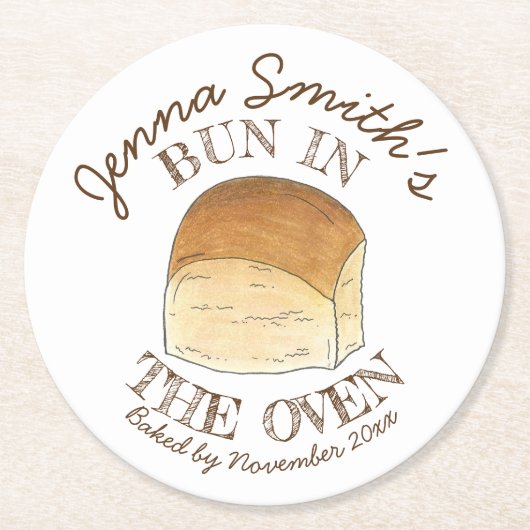 Bun in Oven Bread Dinner Roll Baby Dusche Runder Pappuntersetzer (Vorderseite)