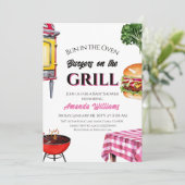 Bun in Oven Burger Grill Girl GRILLEN Baby Shower Einladung (Stehend Vorderseite)