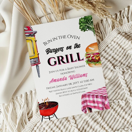 Bun in Oven Burger Grill Girl GRILLEN Baby Shower Einladung