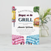 Bun in Oven Burger on Grill GRILLEN Gender Reveal Einladung (Stehend Vorderseite)