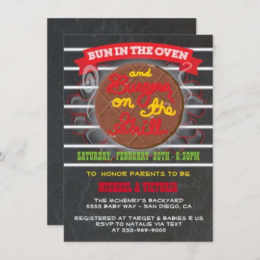 Bun in Oven Burgers auf der Grill Baby Dusche Einladung (Vorne/Hinten)