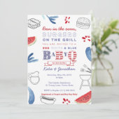 Bun in Oven, Burgers on Grill Baby Shower Einladung (Stehend Vorderseite)