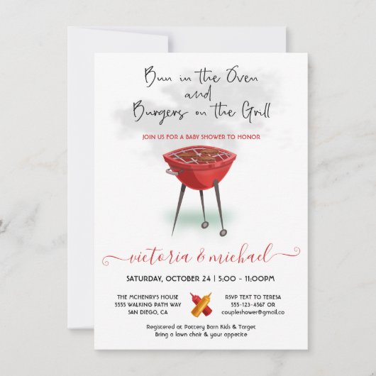 Bun in Oven Burgers on the Grill Baby Shower Einladung (Vorderseite)
