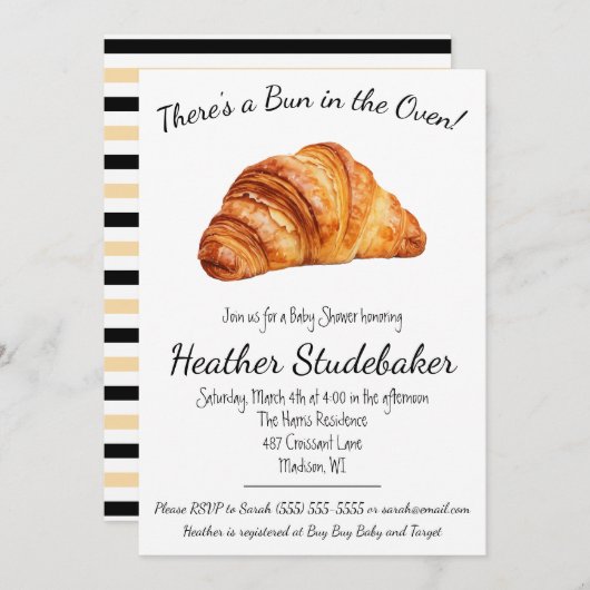 Bun in Oven, Croissant Baby Shower Einladung (Vorne/Hinten)