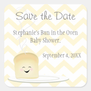 Bun in Oven Gender Neutral Save the Date Quadratischer Aufkleber