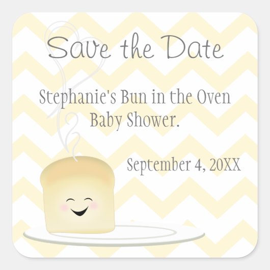 Bun in Oven Gender Neutral Save the Date Quadratischer Aufkleber (Vorderseite)
