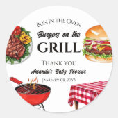 Bun in Oven GRILLEN Burger on Grill Baby Shower Runder Aufkleber (Vorderseite)