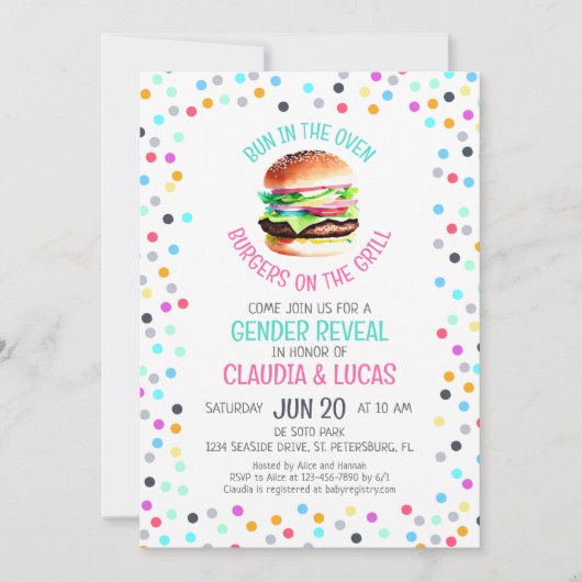 Bun in Oven GRILLEN Gender Reveal Einladung (Vorderseite)