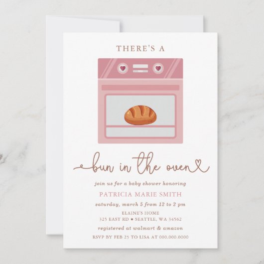 Bun in Oven Pink Baby Girl Babydusche Einladung (Vorderseite)