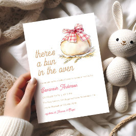 Bun in Oven Pink Gingham Bow Babydusche Einladung