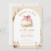 Bun in Oven Pink Gingham Bow Babydusche Einladung (Vorderseite)