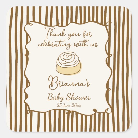 Bun in the oven baking baby shower favor quadratischer aufkleber (Vorderseite)