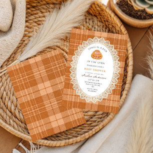 Bun In The Oven Braun Gingham Babyparty Einladung