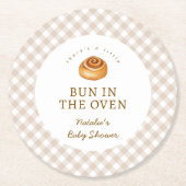 Bun In The Oven Cinnamon Roll Baby Shower Runder Pappuntersetzer (Vorderseite)