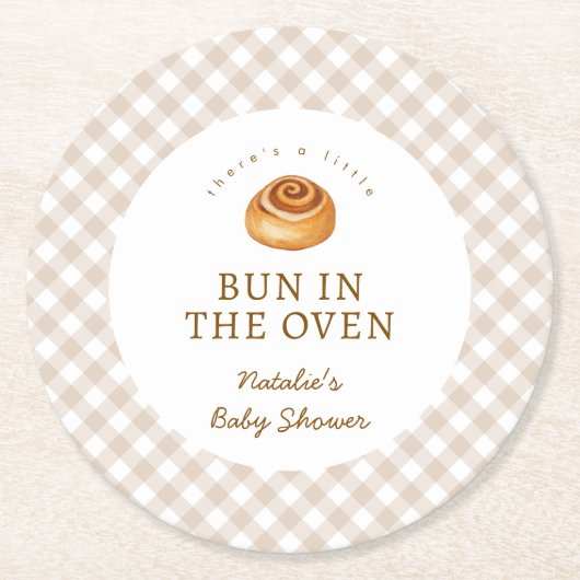Bun In The Oven Cinnamon Roll Baby Shower Runder Pappuntersetzer (Vorderseite)