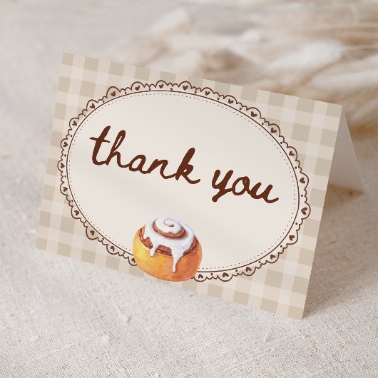 Bun in the Oven Gingham Bakery Baby Shower  Dankeskarte